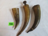 Lot of (3) Antique Carved Horn Powder Horns