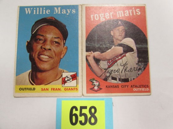 1958 Topps Willie Mays, & 1959 Topps Roger Maris