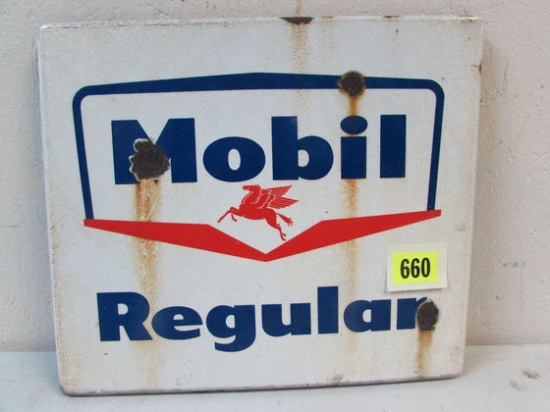 Antique Mobil " Regular" Porcelain Gas Pump Plate Sign 12 X 14"