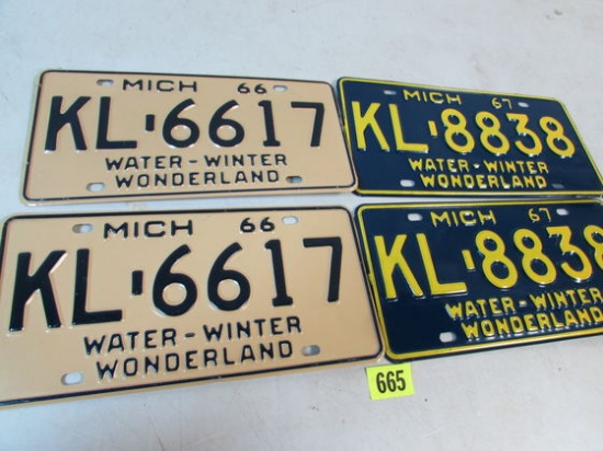 1966 & 1967 Michigan License Plates Matched Pairs