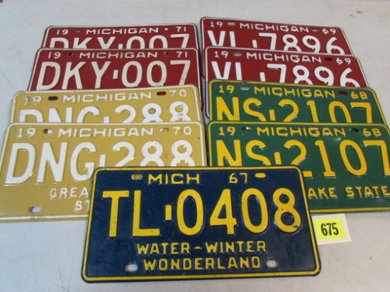 1967, 68, 69, 70, 71 Michigan License Plates (mostly Matched Pairs)
