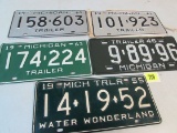 1946, 1955, 1961, 1961, 1963 Michigan Trailer License Plates