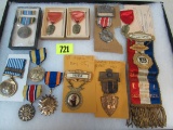 Case Lot Of Antique Medals Fraternal, Military, American Legion, Etc.