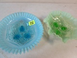 (2) Antique Northwood Ruffles & Rings Opalescent Bowls