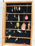 Vintage Pine & Glass Fishing Lure Display Case 17 X 27