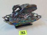 Fenton (for Levay) Carnival Glass Swan Covered Candy Dish