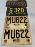 1932, 1937, 1939 (x2) Michigan License Plates