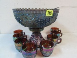 Vintage Imperial Glass Grape & Cable Punchbowl Set