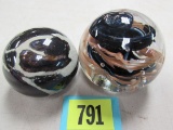 (2) Signed Art Glass Paperweights