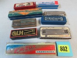 Collection (9) Vintage Harmonicas