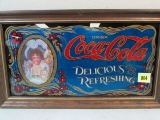 Ca. 1960's/70's Coca Cola Glass Advertising Sign Framed 15 X 27