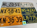 Grouping (6) Vintage Michigan License Plates 1947, 1950, 62, 65