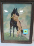 Beautiful Framed Art Deco Pin-up With Horse By Patten