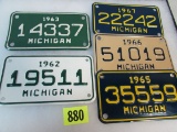 1962, 1963, 65, 66, 67 Michigan Motorcycle License Plates