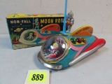 Outstanding Vintage Tm Japan Non-fall Moon Rocket Tin Battery Op