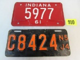 1954 New Jersey & 1961 Indiana Motorcycle License Plates