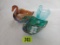 Lot of (3) Fenton Art Glass Swans Inc. Hand Painted Green Carnival Glass Swan