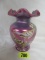 Beautiful Fenton Irridized Plum Hand Painted Bird Vase, Artist Signed