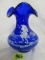Beautiful Fenton Cobalt Blue Mary Gregory Hand Painted Vase