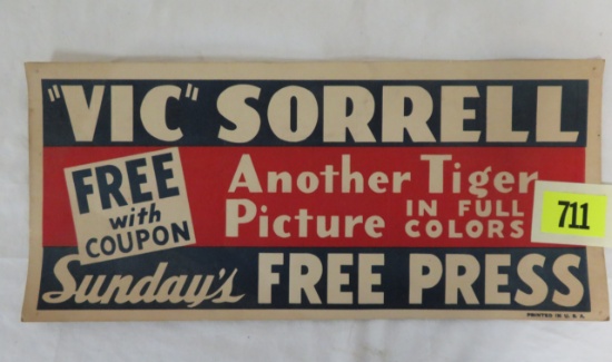 Authentic 1930s Detroit Free Press "Vic Sorrell" Detroit Tigers Sign
