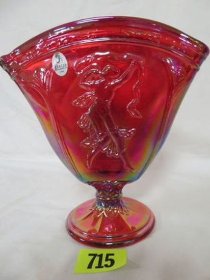 Fenton Ruby Carnival Glass Dancing Ladies 7.5" Fan Vase