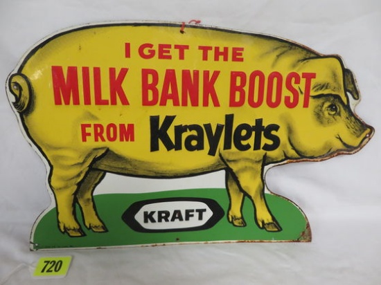 Antique Kraft Kraylets "Milk Bank Boost" Embossed Metal Sign (Stout)