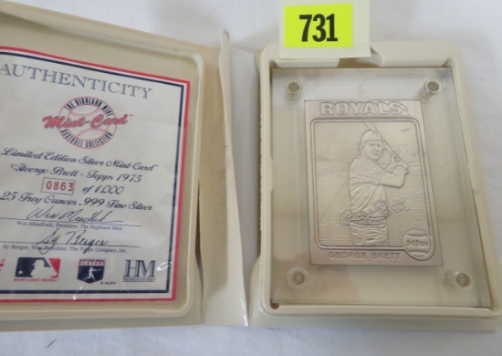 Highland Mint .999 Fine Silver 1975 Topps George Brett Baseball Card (4.25 Troy Oz.)