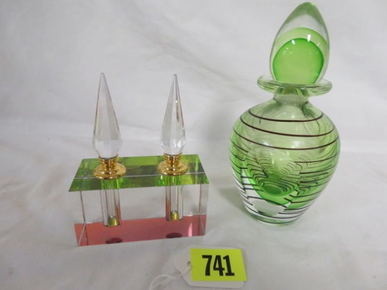 Lot of (2) Beautiful Art Glass Perfume Bottles