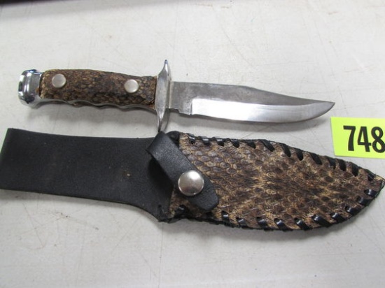 Excellent Custom Made 8" Fixed Blade Knife Diamondback Rattler Skin