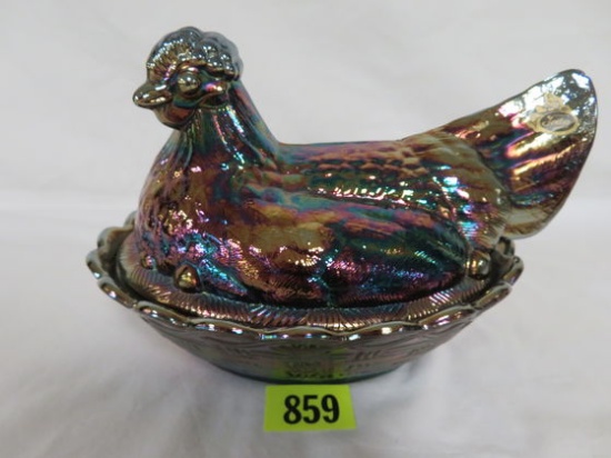 Beautiful Fenton Purple Carnival Glass Hen On Nest