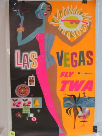 1960s Era TWA Airline Las Vegas Travel Poster