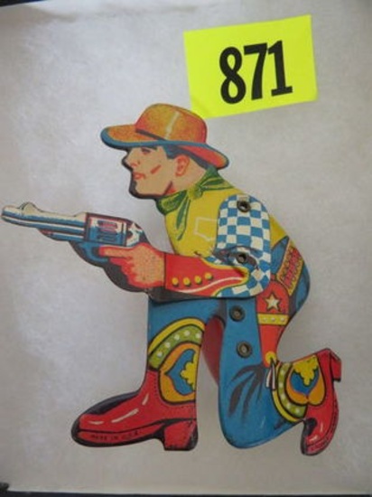 Rare 1940s Shooting Cowboy Tin Litho Mechanical Clicker Toy