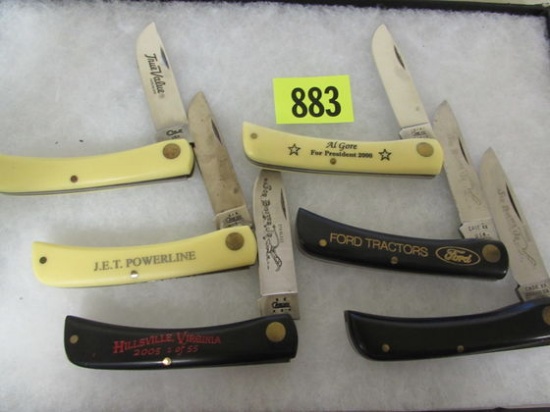 (6) Vintage Case XX Sodbuster Jr. Folding Knives Various Logos/ Advertising