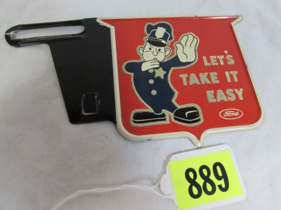 Rare Antique Ford Traffic Cop Metal License Plate Topper