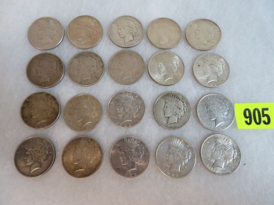 Lot of (20) 1922 US Peace Silver Dollars