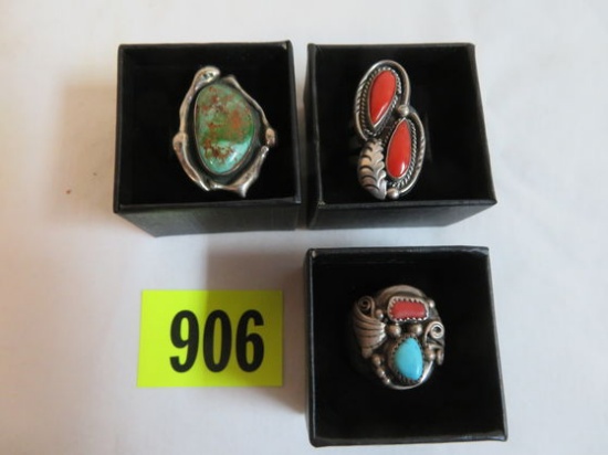 Grouping of (3) Sterling Silver and Turquoise Rings