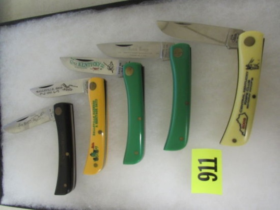 (5) Vintage Case XX Sodbuster Jr. Folding Knives Various Logos/ Advertising