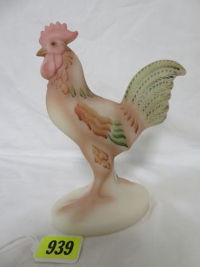Fenton Burmese Hand Painted 9" Rooster, Artist Signed