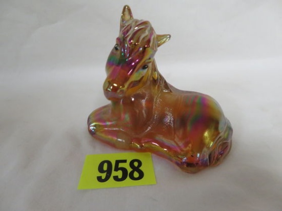 Fenton Carnival Glass Hand Painted Horse, Artist Signed