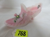 Beautiful Fenton Hand Painted Shoe with Swans, Artist Signed