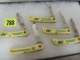 (5) Vintage Case XX Sodbuster Jr. Folding Knives Various Logos/ Advertising