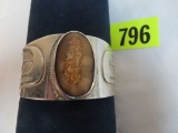 Large Sterling Silver Cuff Bracelet w/ Inset Petrified Wood