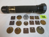 Michigan Mining Grouping inc. Rare Mining Camp Tool Chits, Tokens, and Early Miners Flashlight