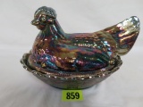 Beautiful Fenton Purple Carnival Glass Hen On Nest