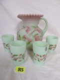 Beautiful Fenton Lotus Mist Apple Tree 5 Pc Water Set, Artist Signed