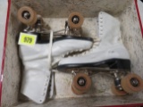 Vintage Ladies Chicago Roller Skates in Metal Carrying Case