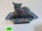 Beautiful Westmoreland Blue Carnival Glass Nesting Cat Covered Dish
