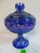 Fenton Blue Carnival Glass Bicentennial Covered Compote