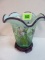 Fenton Designer Collection Green Opalescent Hand Paitned Vase with Purple Crest and Base