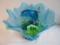 Fenton Blue Opalescent Bowl w/ Fenton Hand Painted Dolphin and Vaseline Glass Stones